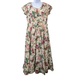 VTG Shabby Chic Rose Floral Midi Dress - 14